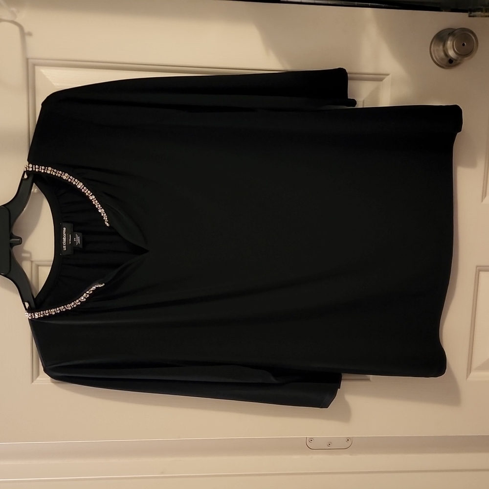 Liz Claiborne Career Woman black polyester top with beads & rhinestones size 2X